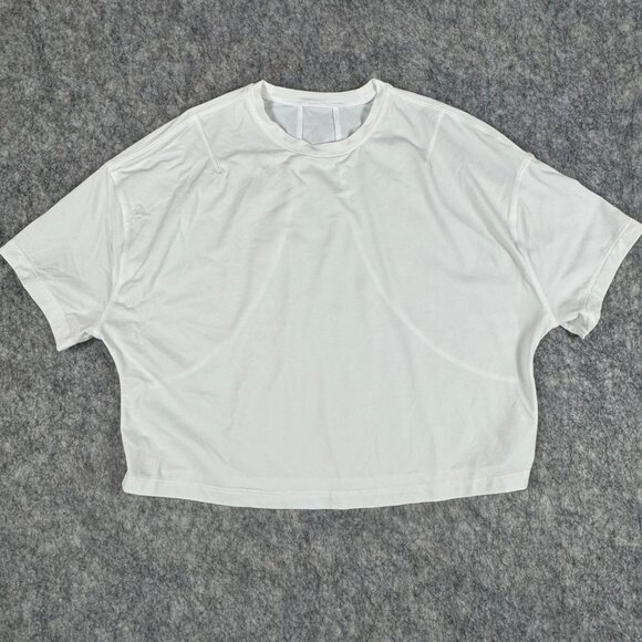 Lululemon Womens White Boxy Short Sleeve Crop T Shirt Stretchy Chest 38" - Picture 1 of 8